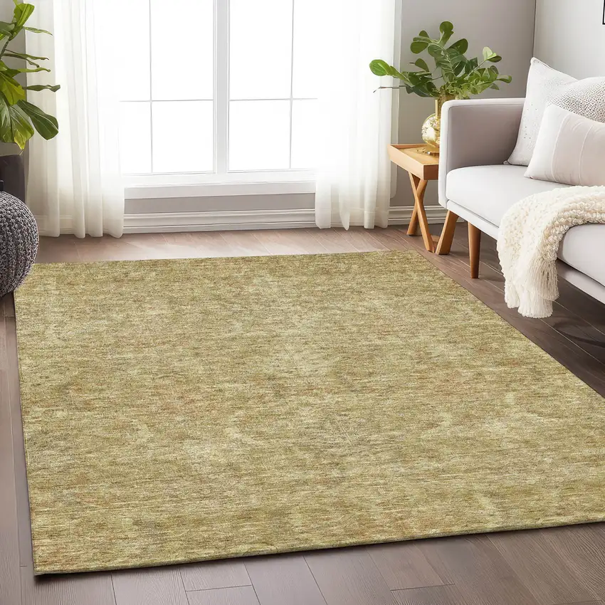 Wheat And Light Brown Damask Washable Indoor Outdoor Area Rug Photo 8