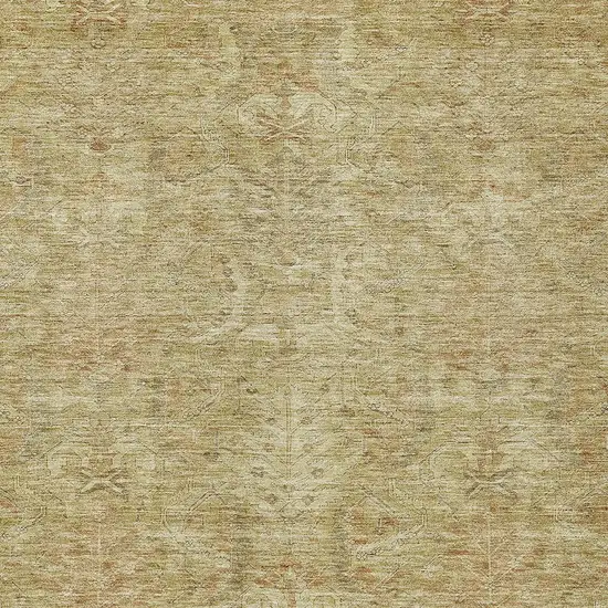 Wheat And Light Brown Damask Washable Indoor Outdoor Area Rug Photo 5
