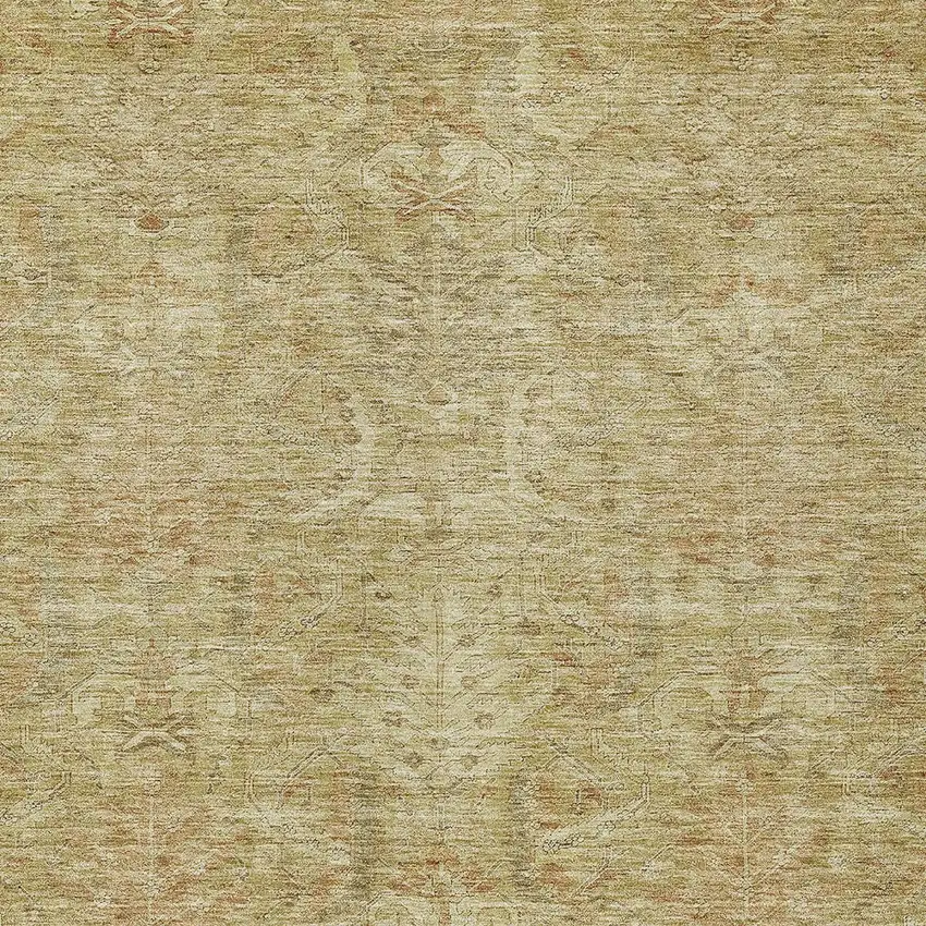 Wheat And Light Brown Damask Washable Indoor Outdoor Area Rug Photo 5