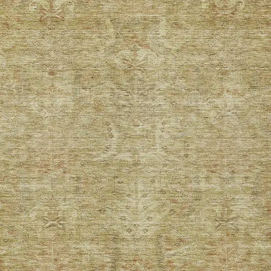 Wheat And Light Brown Damask Washable Indoor Outdoor Area Rug Photo 5