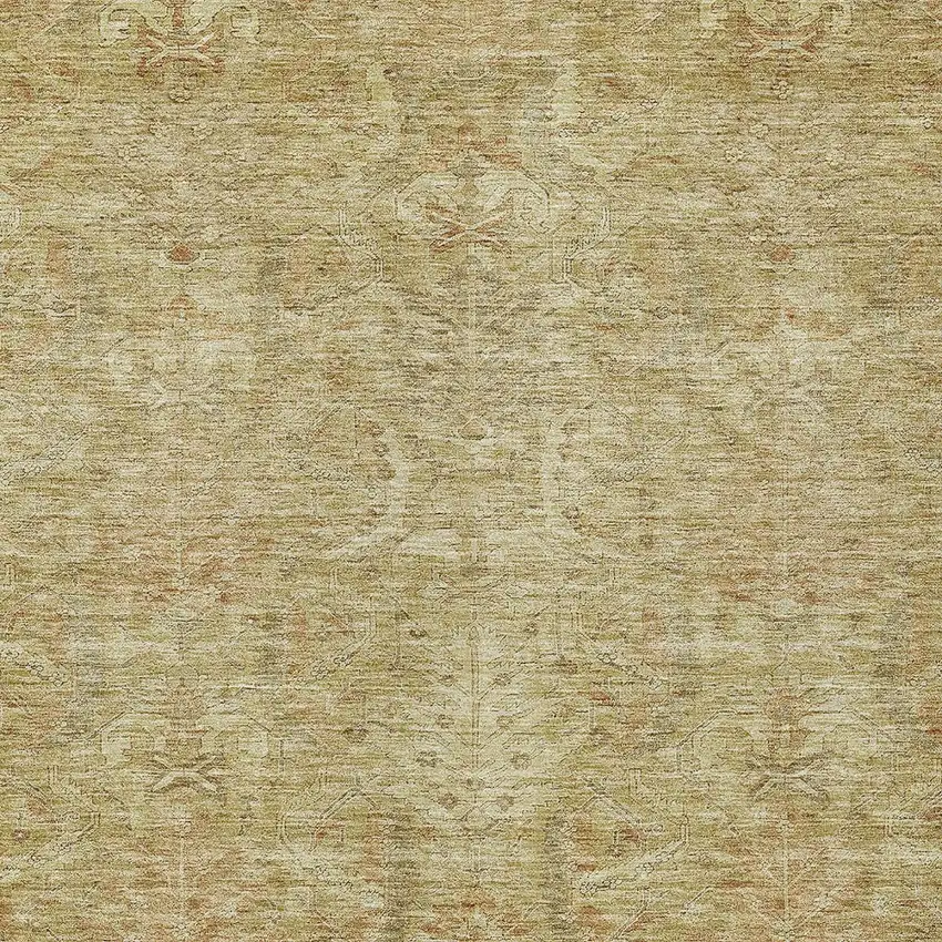 Wheat And Light Brown Damask Washable Indoor Outdoor Area Rug Photo 5