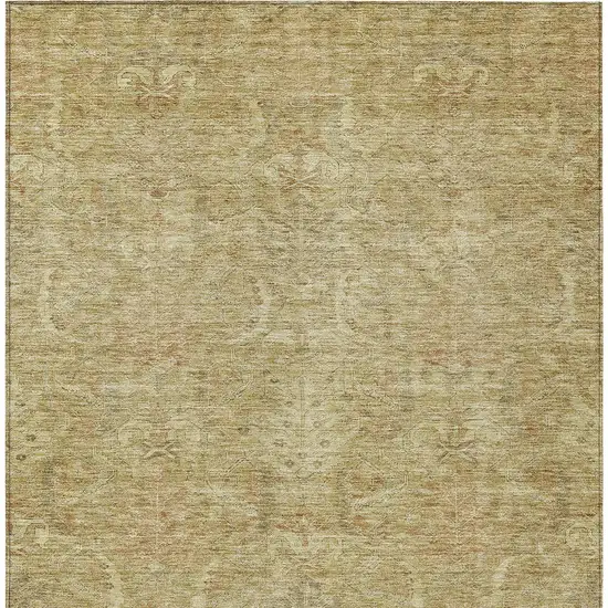 Wheat And Light Brown Damask Washable Indoor Outdoor Area Rug Photo 6