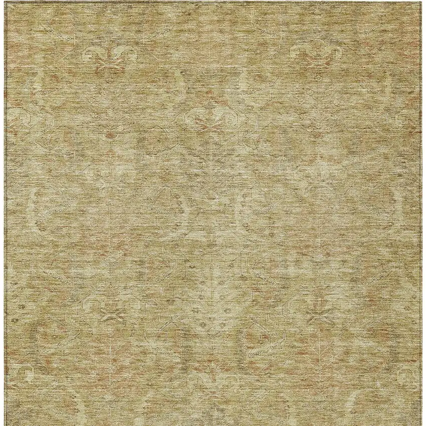 Wheat And Light Brown Damask Washable Indoor Outdoor Area Rug Photo 6