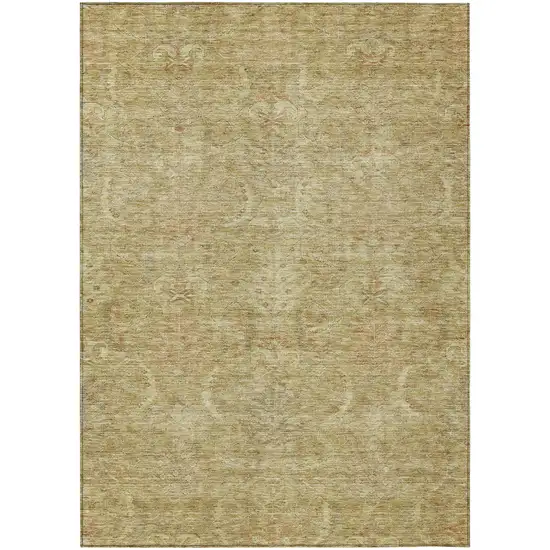 Wheat And Light Brown Damask Washable Indoor Outdoor Area Rug Photo 2