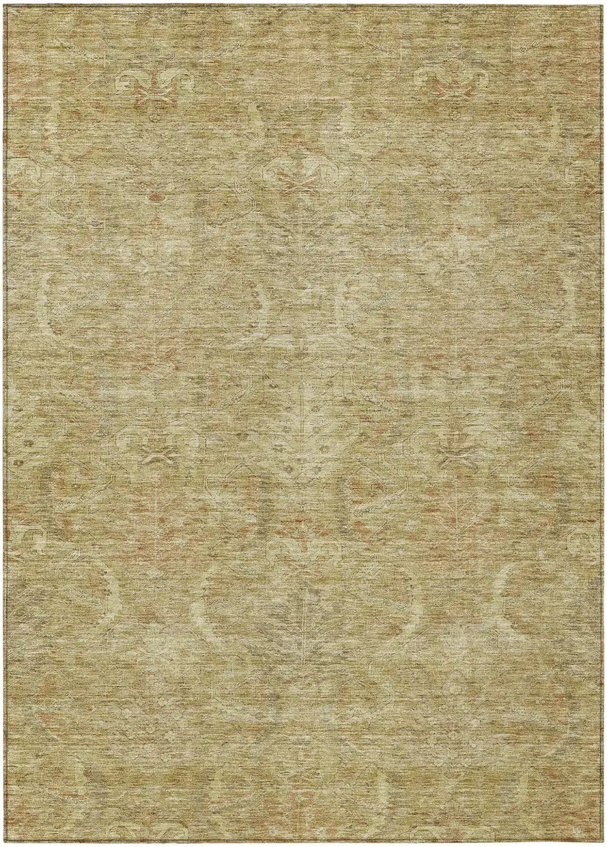 Wheat And Light Brown Damask Washable Indoor Outdoor Area Rug Photo 2