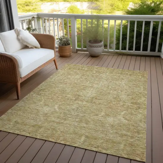 Wheat And Light Brown Damask Washable Indoor Outdoor Area Rug Photo 7