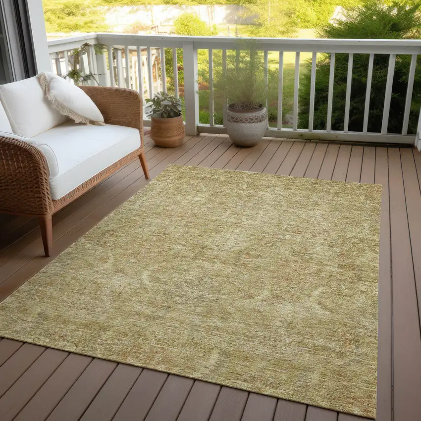 Wheat And Light Brown Damask Washable Indoor Outdoor Area Rug Photo 7