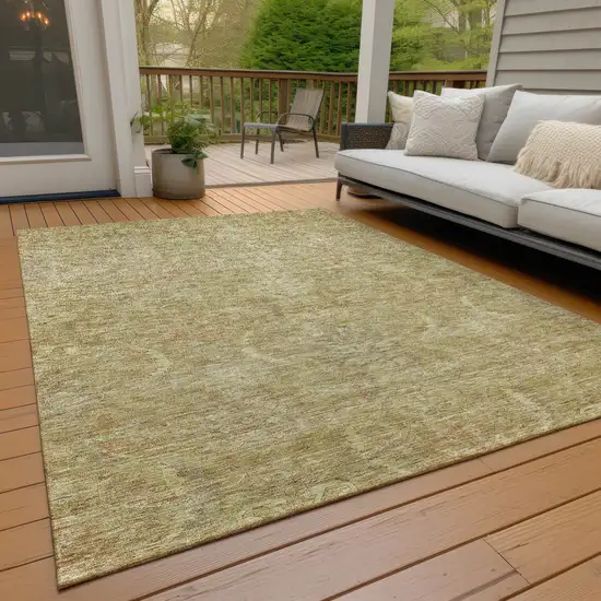 Wheat And Light Brown Damask Washable Indoor Outdoor Area Rug Photo 9