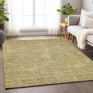 Photo of Wheat And Light Brown Damask Washable Indoor Outdoor Area Rug