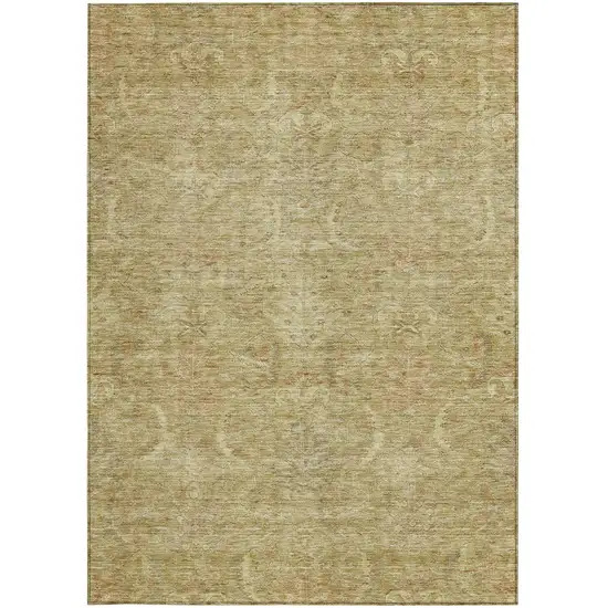 Wheat And Light Brown Damask Washable Indoor Outdoor Area Rug Photo 5