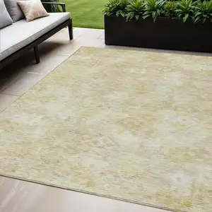Photo of Wheat And Light Yellow Floral Washable Indoor Outdoor Area Rug