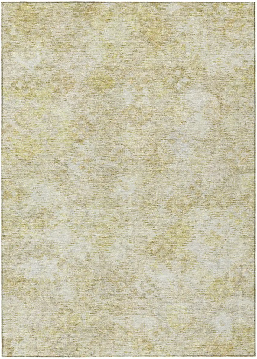 Wheat And Light Yellow Floral Washable Indoor Outdoor Area Rug Photo 2