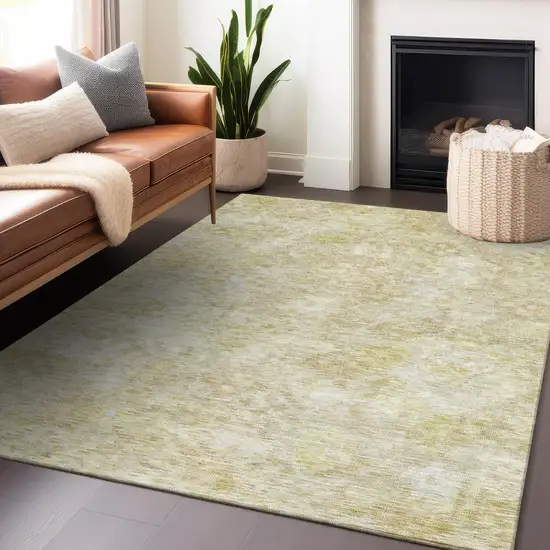 Wheat And Light Yellow Floral Washable Indoor Outdoor Area Rug Photo 8