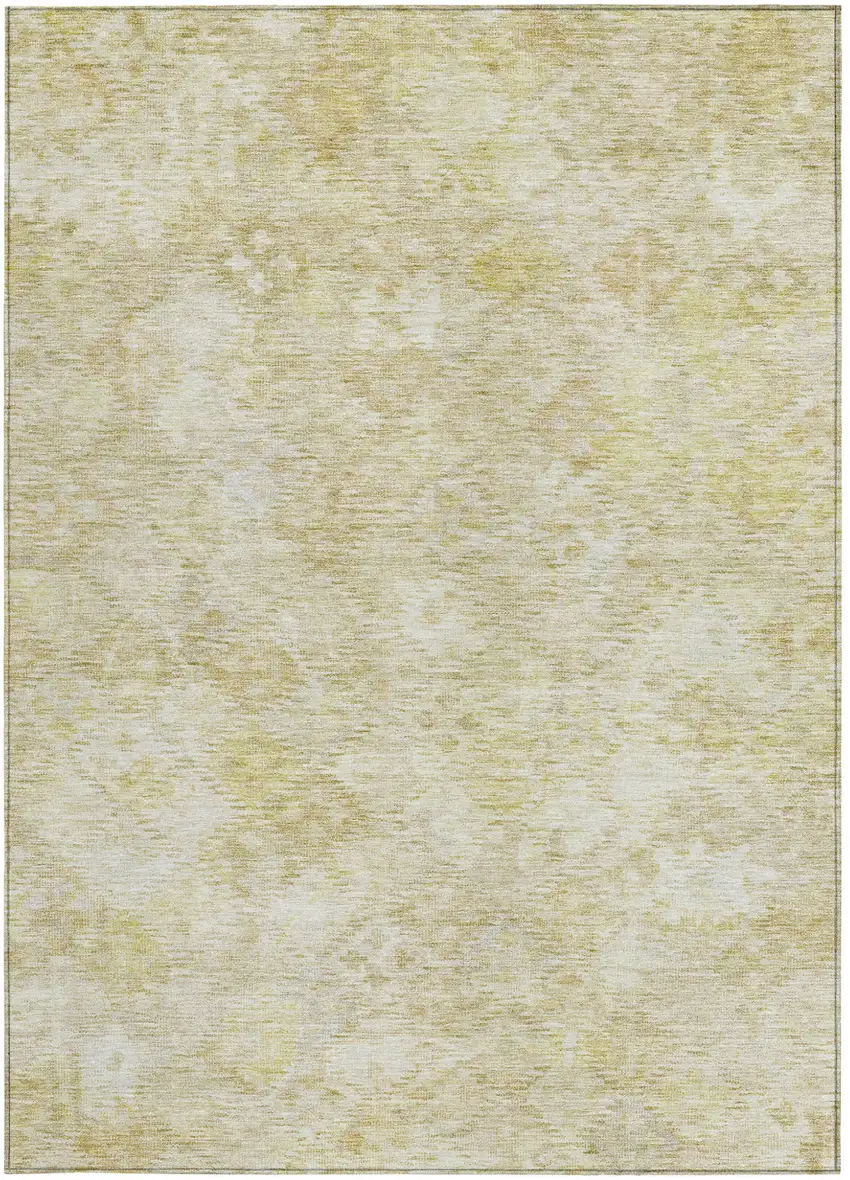 Wheat And Light Yellow Floral Washable Indoor Outdoor Area Rug Photo 6