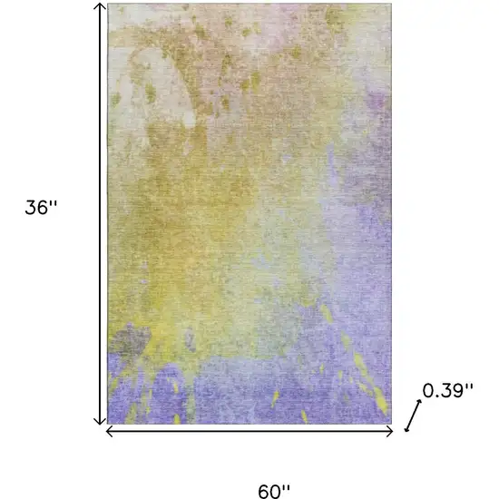 Wheat And Purple Abstract Washable Area Rug With UV Protection Photo 3