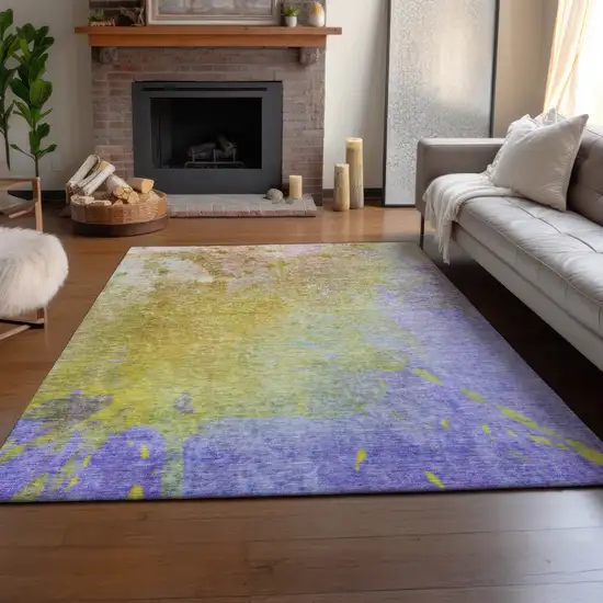 Wheat And Purple Abstract Washable Area Rug With UV Protection Photo 4