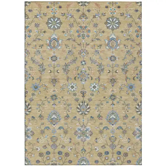 Wheat And Taupe Abstract Washable Indoor Outdoor Area Rug Photo 1