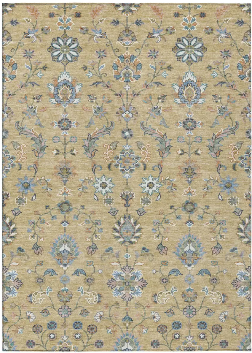 Wheat And Taupe Abstract Washable Indoor Outdoor Area Rug Photo 1
