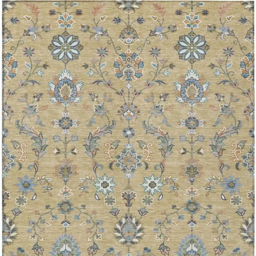 Wheat And Taupe Abstract Washable Indoor Outdoor Area Rug Photo 3