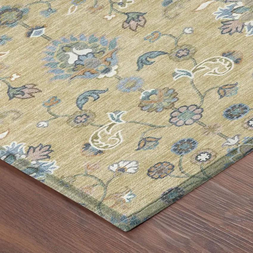 Wheat And Taupe Abstract Washable Indoor Outdoor Area Rug Photo 4