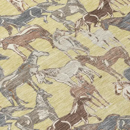 Wheat And Taupe Horse Washable Indoor Outdoor Area Rug Photo 6