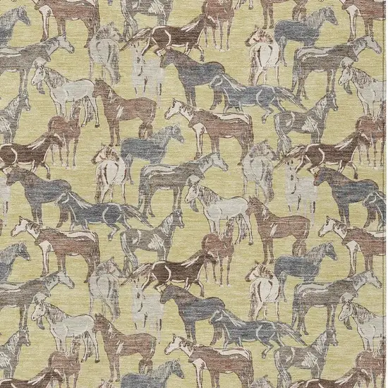 Wheat And Taupe Horse Washable Indoor Outdoor Area Rug Photo 3