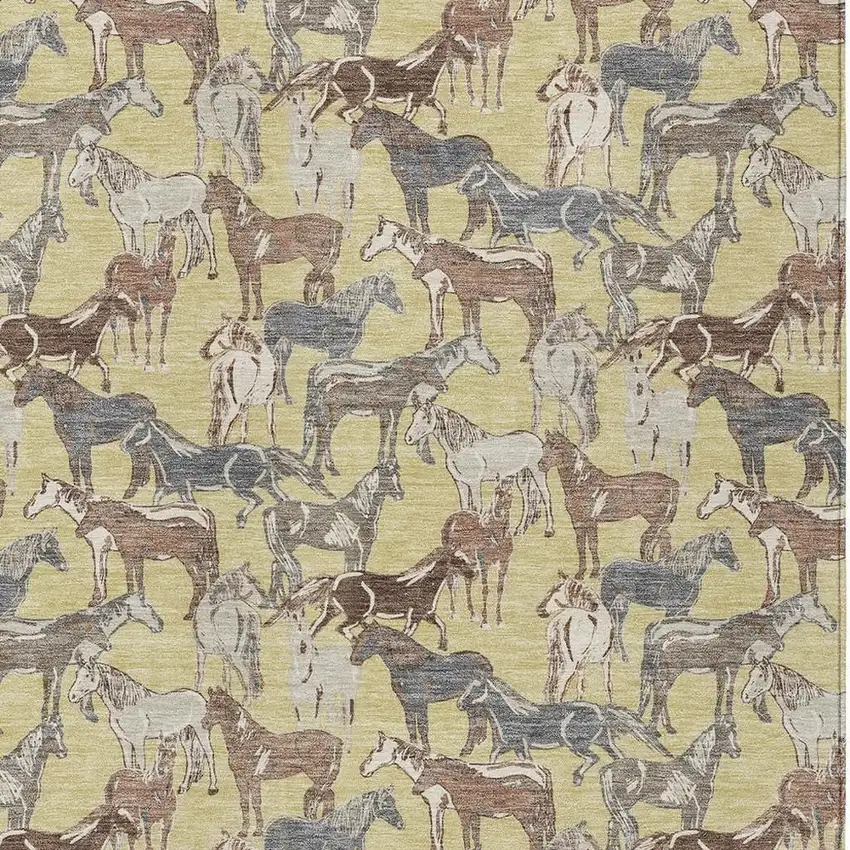 Wheat And Taupe Horse Washable Indoor Outdoor Area Rug Photo 3