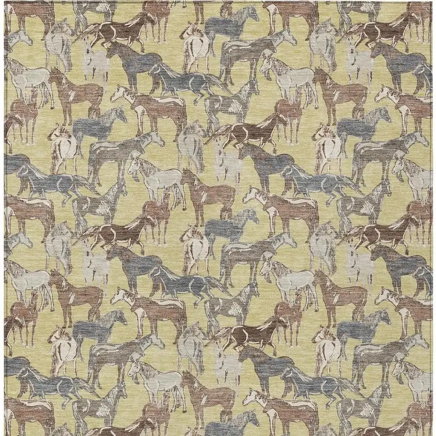 Wheat And Taupe Horse Washable Indoor Outdoor Area Rug Photo 4