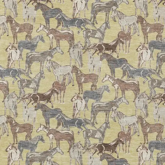 Wheat And Taupe Horse Washable Indoor Outdoor Area Rug Photo 3