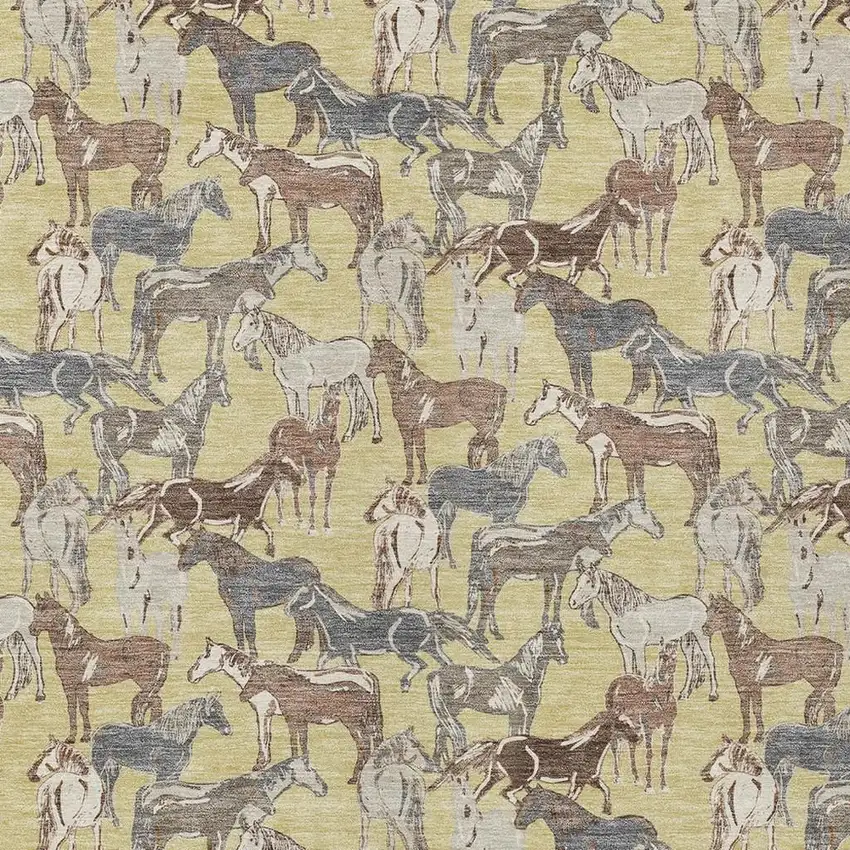 Wheat And Taupe Horse Washable Indoor Outdoor Area Rug Photo 3