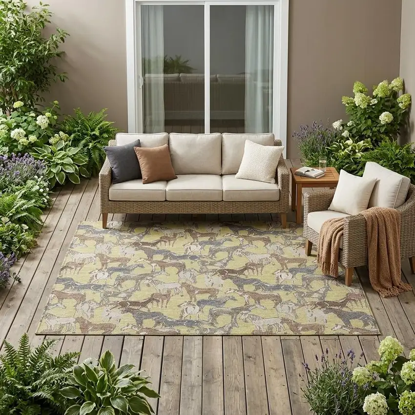 Wheat And Taupe Horse Washable Indoor Outdoor Area Rug Photo 1