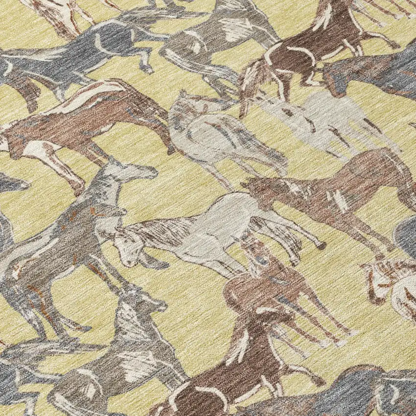 Wheat And Taupe Horse Washable Indoor Outdoor Area Rug Photo 6