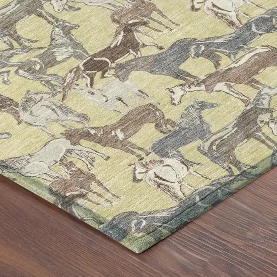 Wheat And Taupe Horse Washable Indoor Outdoor Area Rug Photo 5