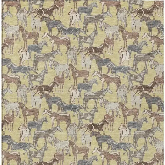 Wheat And Taupe Horse Washable Indoor Outdoor Area Rug Photo 4