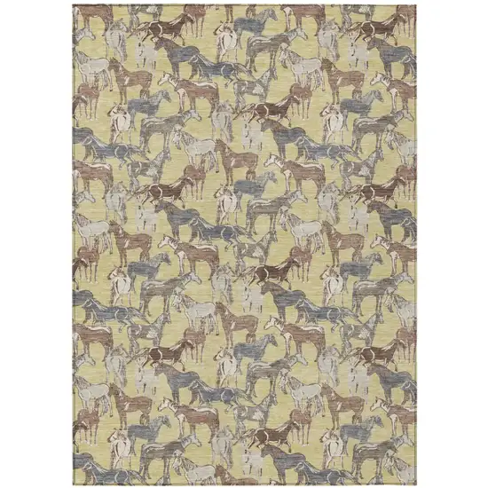 Wheat And Taupe Horse Washable Indoor Outdoor Area Rug Photo 2