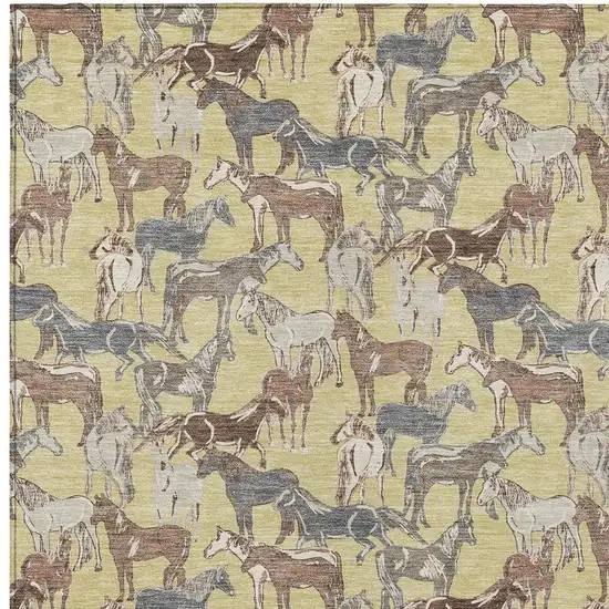 Wheat And Taupe Horse Washable Indoor Outdoor Area Rug Photo 3