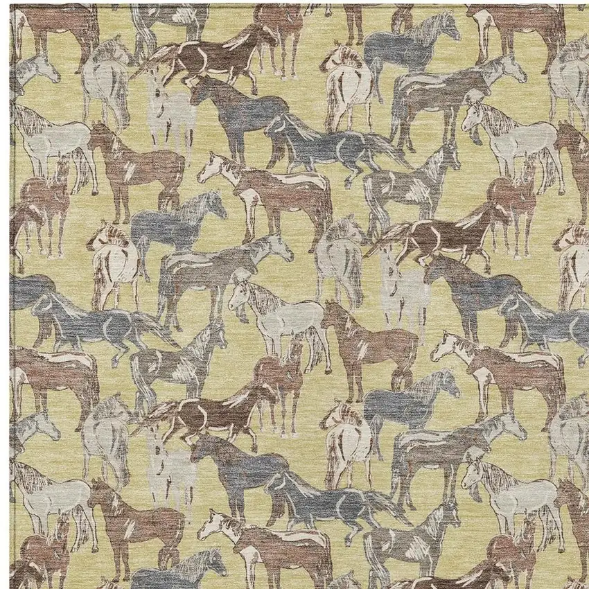 Wheat And Taupe Horse Washable Indoor Outdoor Area Rug Photo 3