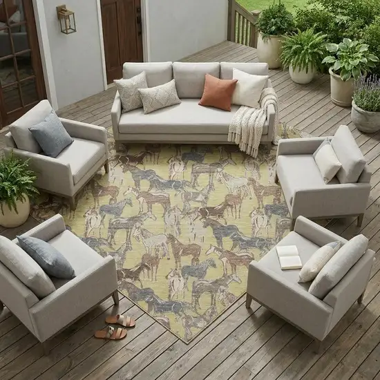 Wheat And Taupe Horse Washable Indoor Outdoor Area Rug Photo 1