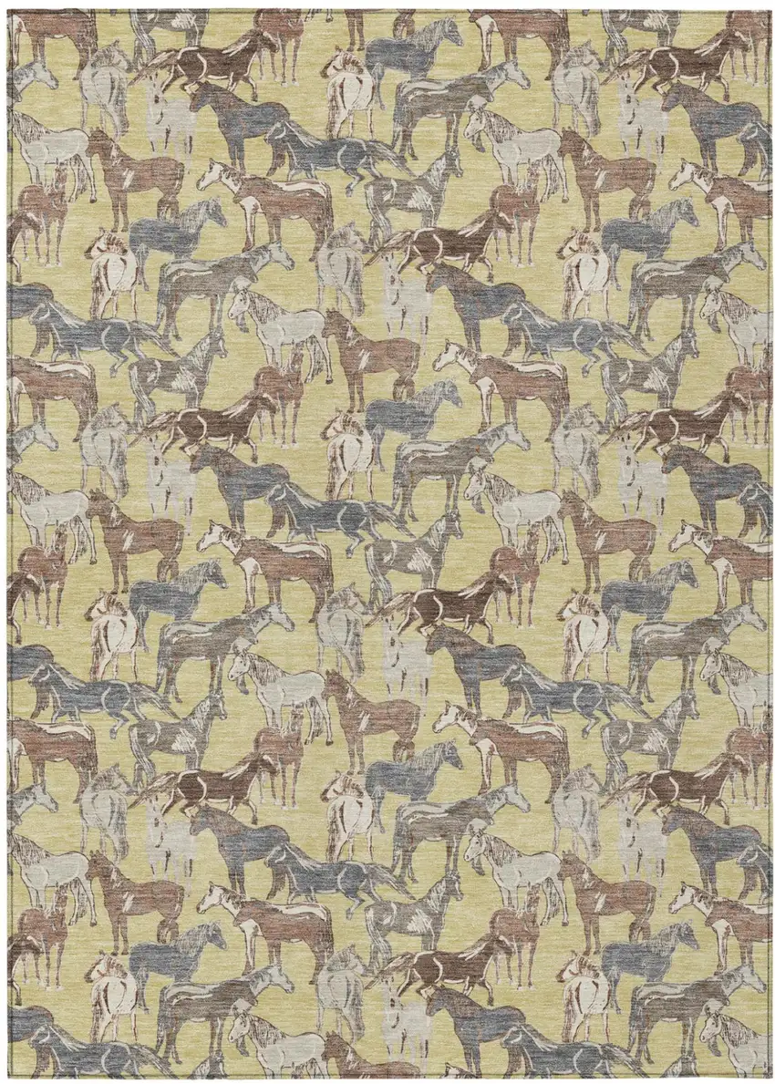 Wheat And Taupe Horse Washable Indoor Outdoor Area Rug Photo 2