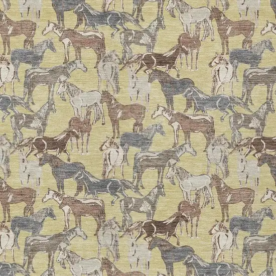 Wheat And Taupe Horse Washable Indoor Outdoor Area Rug Photo 3