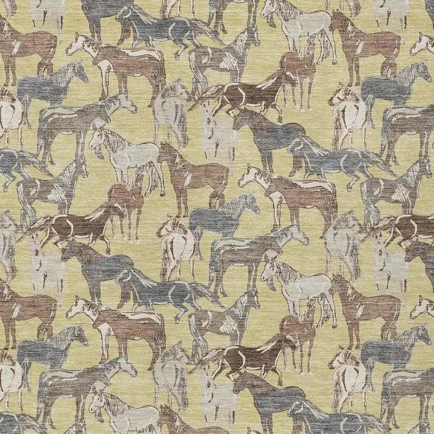 Wheat And Taupe Horse Washable Indoor Outdoor Area Rug Photo 3