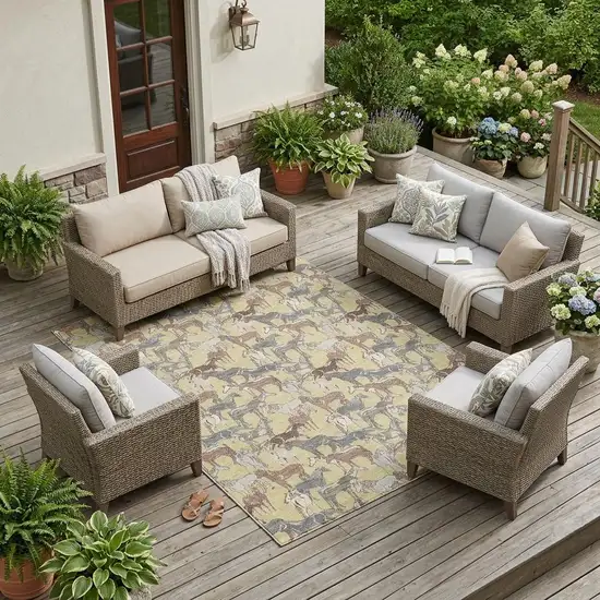 Wheat And Taupe Horse Washable Indoor Outdoor Area Rug Photo 1