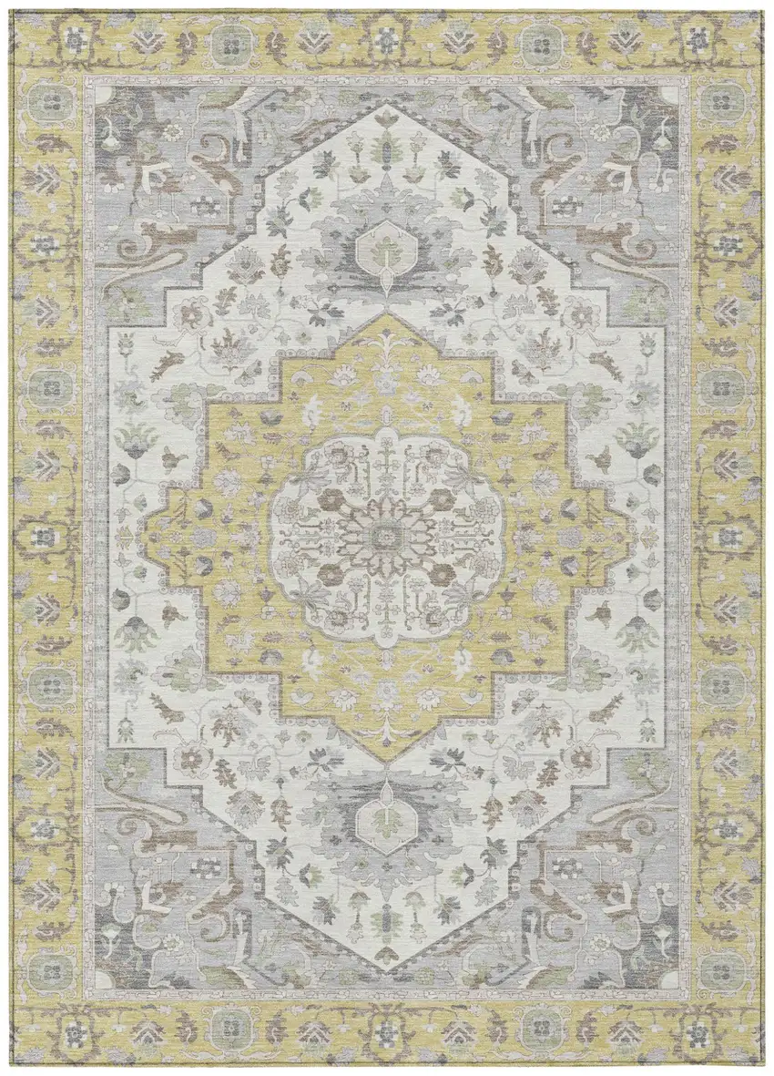 Wheat And Taupe Oriental Washable Indoor Outdoor Area Rug Photo 2