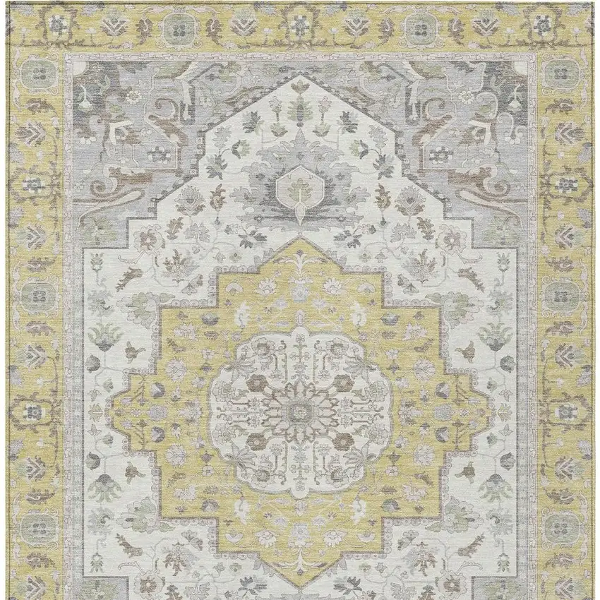 Wheat And Taupe Oriental Washable Indoor Outdoor Area Rug Photo 6
