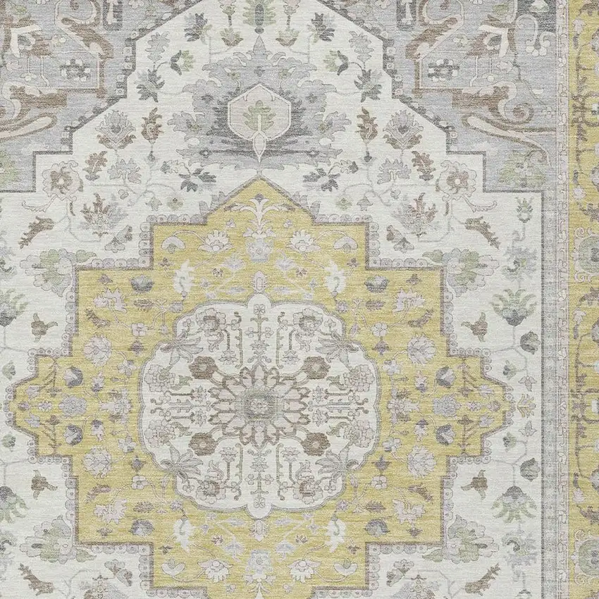 Wheat And Taupe Oriental Washable Indoor Outdoor Area Rug Photo 5