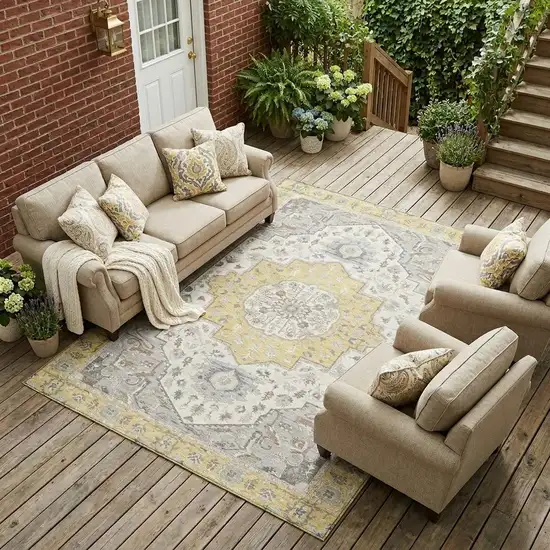 Wheat And Taupe Oriental Washable Indoor Outdoor Area Rug Photo 1