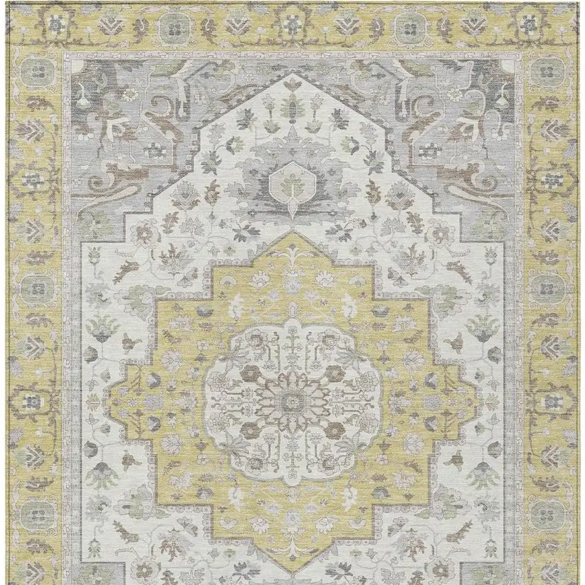 Wheat And Taupe Oriental Washable Indoor Outdoor Area Rug Photo 3