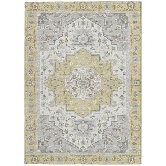 Wheat And Taupe Oriental Washable Indoor Outdoor Area Rug Photo 4