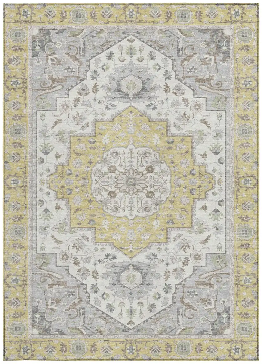 Wheat And Taupe Oriental Washable Indoor Outdoor Area Rug Photo 4