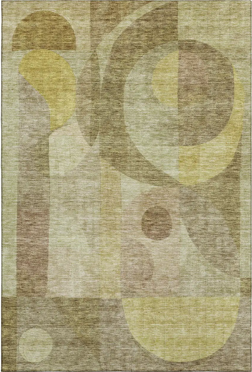 Wheat Beige And Gold Abstract Geometric Washable Area Rug With UV Protection Photo 1